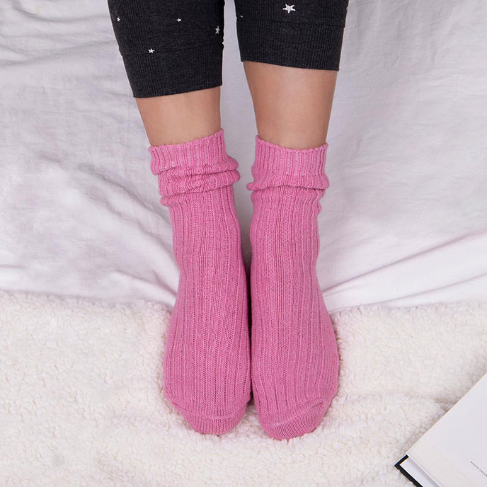 totes Ladies Twin Pack Ribbed Nep Wool Blend Socks Grey / Pink Extra Image 1